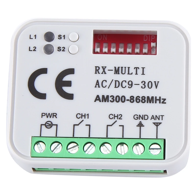 Full-Universal Rx Multi Frequenza 300-868Mhz Ricevitore 2Ch 12V 24V Modulo Relè Telecomando Porta Garage 433.92Mhz 868Mhz