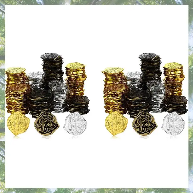T84C-600 Pcs Plastic Gold Coins Pirate Coins Kids Play Coins For Pirate Party Treasure Chest Games Tokens Toys Cosplay 5