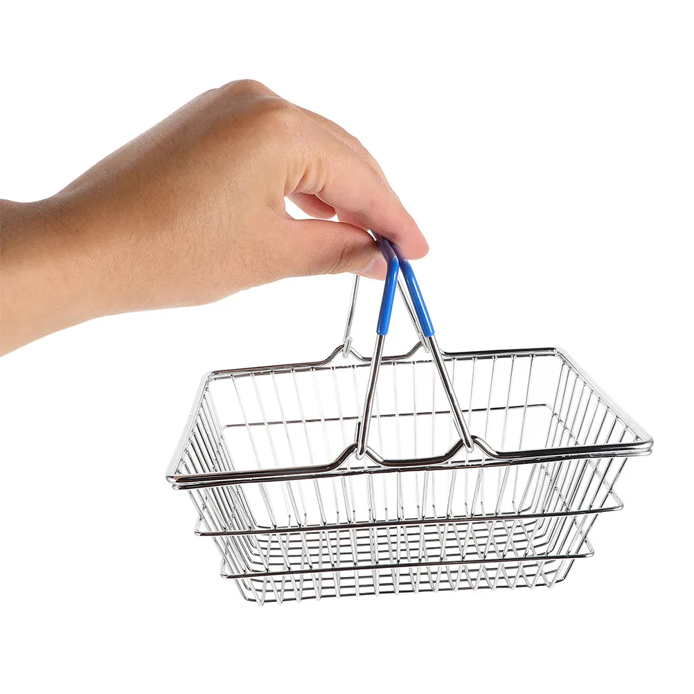 미니 쇼핑 바구니 어린이용 철제 구조 가벼운 무게 쉬운 그립 핸들 소꿉놀이 식..