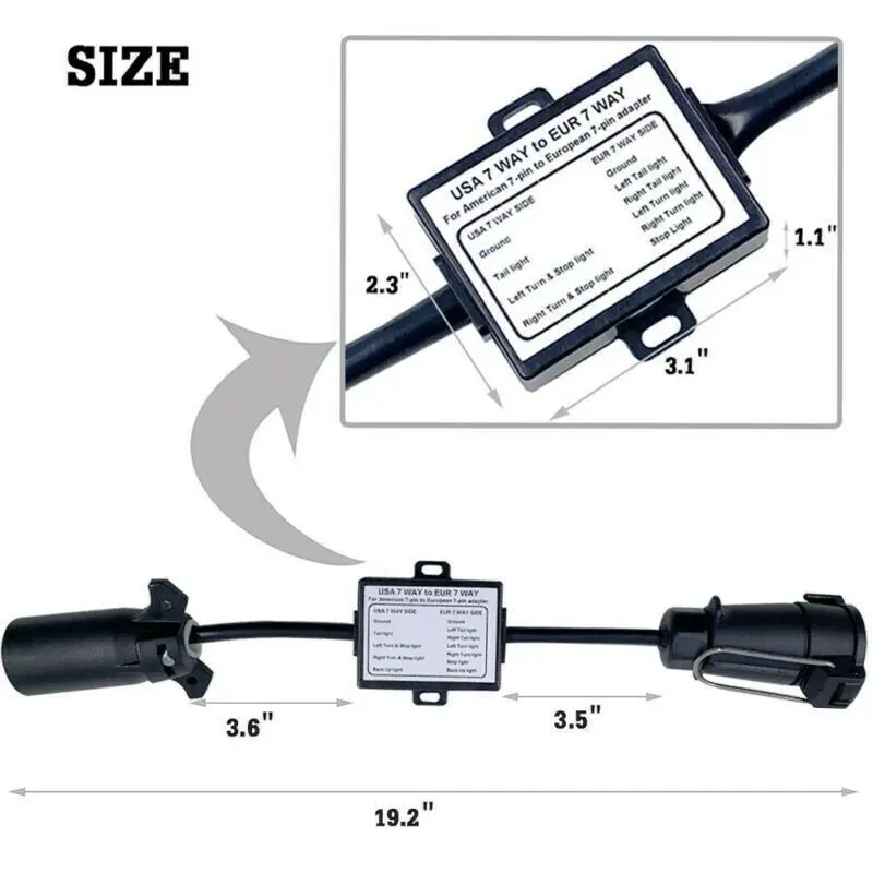 

USA to EU Trailer Light Converter US 7-Way Blade Socket to EU 7-Pin Round Plug