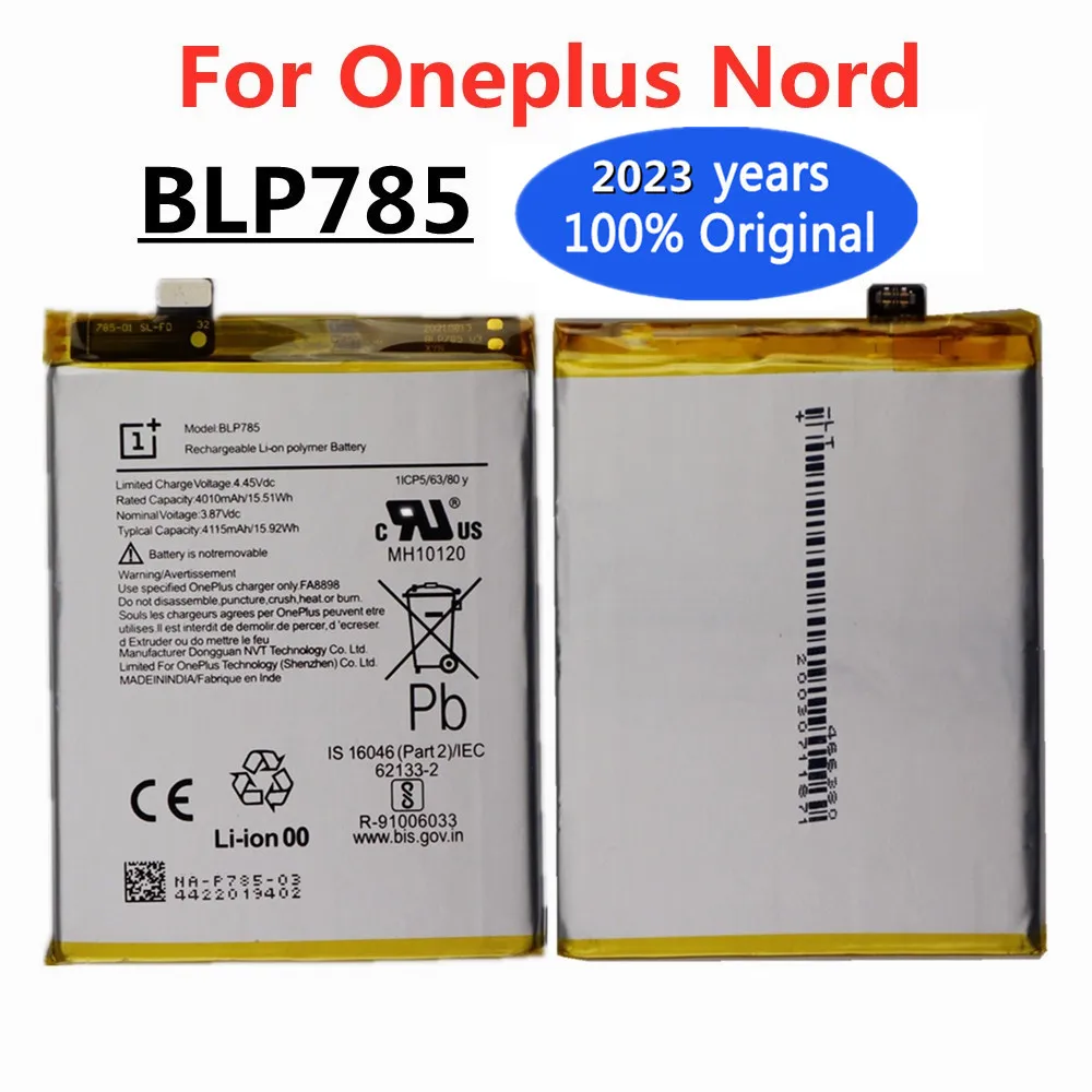 

2023 год, 100% оригинальный сменный аккумулятор BLP785 для One Plus Oneplus Nord, высокая емкость, 4115 мАч, батареи для сотового телефона