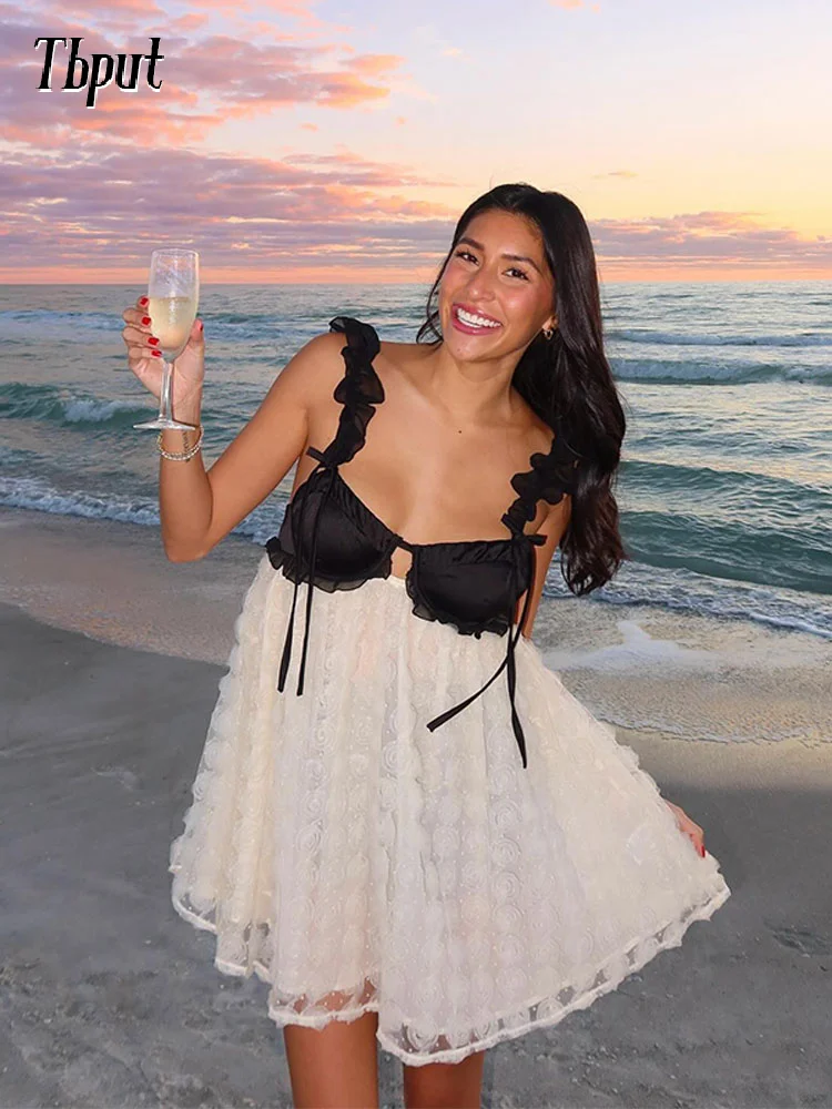 

Fashion Sexy Lace Patchwork Sling Dress For Women Elegant Sleeveless Backless Dresses 2024 Spring Female Beach Vacation Vestidos