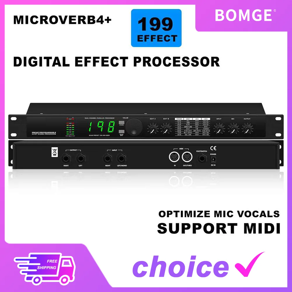Professional Digital Reverberation Echo hybrid audio processor Equalizer Multi Effect reverb 199DSP preset sound effects lifting