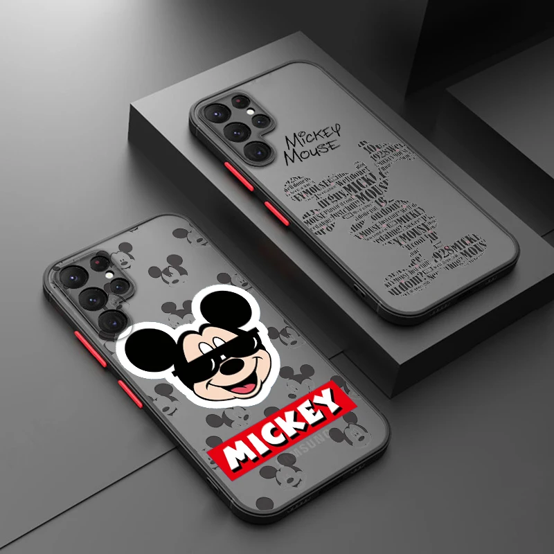 Disney White Mickey Mouse Per Samsung Galaxy S24 S23 S22 S21 S20 S10 Note 20 10 Fe Plus Ultra Lite Glassato Traslucido Fundas