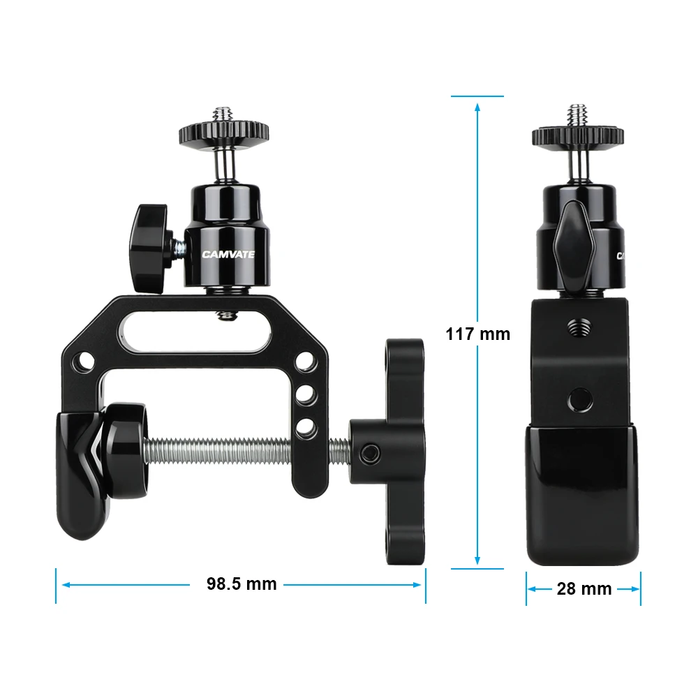C-Clamp With 360° Swivel Ball Head Support Holder & 1/4"-20 Threaded For Monitor