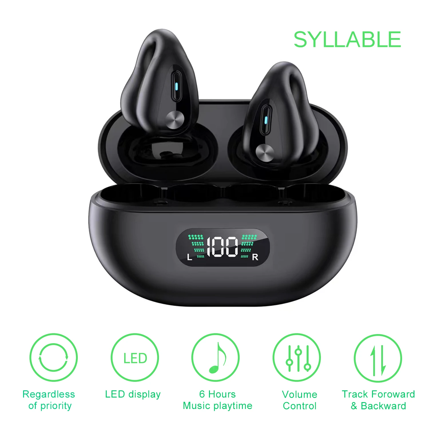 Touch SYLLABLE YYK-Q80 LED display TWS bass earphones Regardless of priority wireless headset 6 hours SYLLABLE YYK-Q80