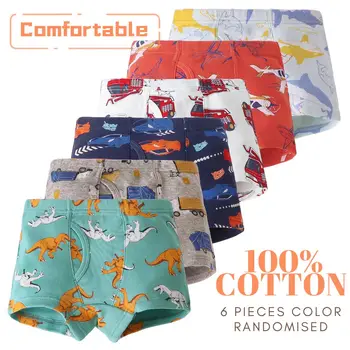 6 Pcs Baby Toddler Boys' Underwear, 100% Cotton Little Boys Briefs Soft Dinosaur Truck Boxer Briefs