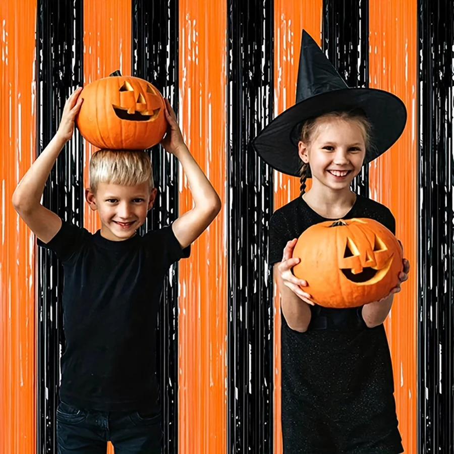 Halloween Dekoration Hintergrund Party Vorhang Schwarz Orange Party Glitzer Lametta Fransen Laser Vorhang Dekor