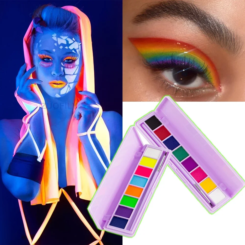 Water Activated Eyeliner Palette Neon Face Paint Colored Retro