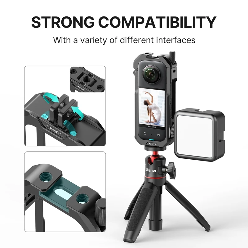 Ulanzi Insta360 X3 금속 보호 케이지 insta360 ONE X3 액세서리 용 콜드 슈 마운트가있는 파노라마 액션 카메라 케이스 조작