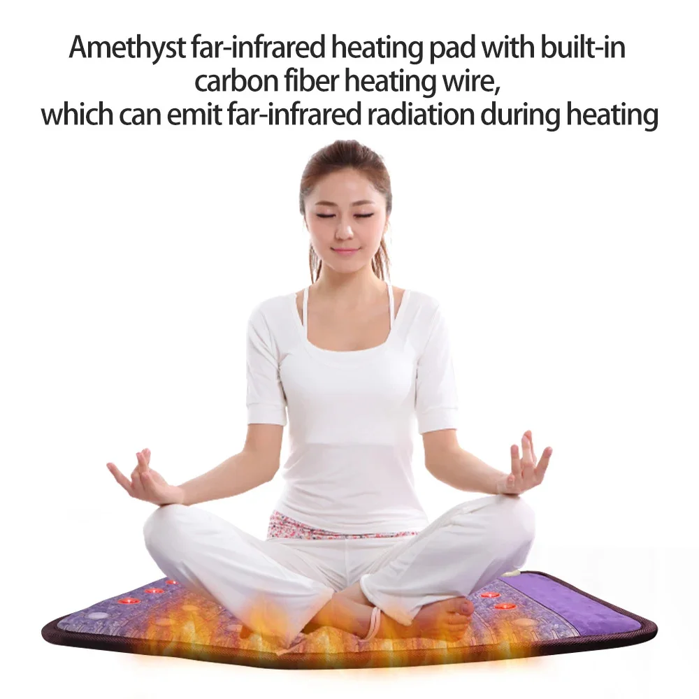 Crystal Heating Pad Mat Bio Amethyst Ceramic Tourmaline Far Infrared Small Travel Negative Ions 108-Day For Improve Your Sleep