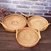 1PC Rattan Bread Storage Woven Snacks Fruit Round Tray Picnic Binaural Tray Living Room Table Finishing 1
