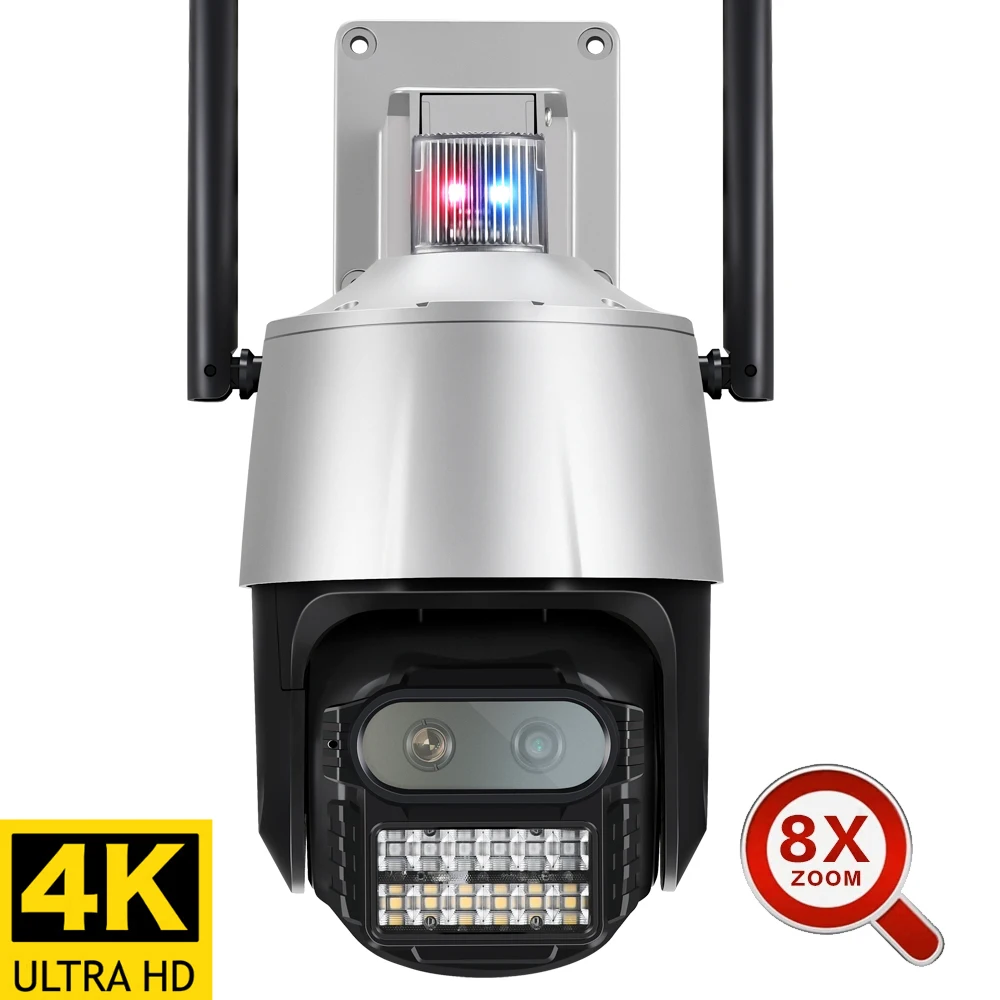 8MP 4K Outdoor Wifi Camera Anti-theft Siren Alarm Dual Lens 8X Zoom Onivf PTZ Audio Dome Ai Auto Tracking CCTV IP Camera Xmeye