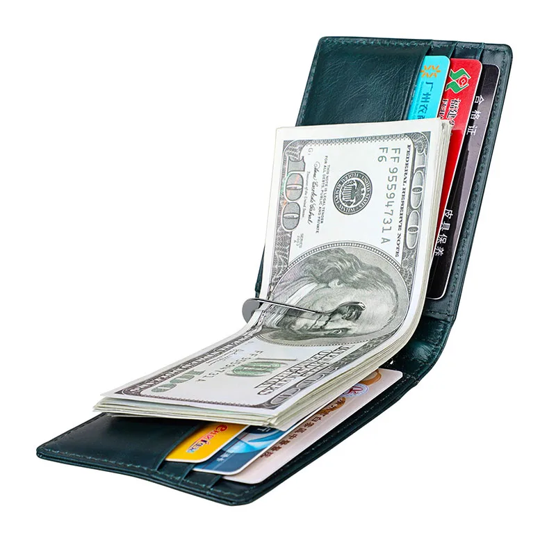 Genuine Leather Slim Wallet for Men Women with Money Clip Mini RFID Blocking Men's Thin Credit Card Holder Small Red Blue Wallet