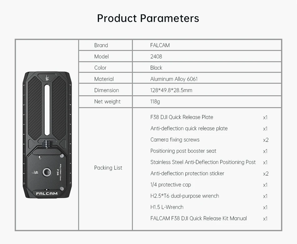FALCAM F38 Camera Quick Release Plate with 38mm Anti-Offset QR Plate for Ronin-