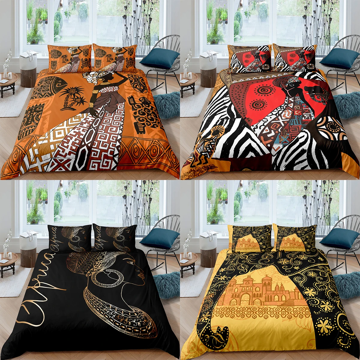 

Домашний текстиль, роскошный комплект постельного белья 3D для Африканской женщины, пододеяльник, наволочка, слон, Комплект постельного белья, одеяло размера Queen и King, Комплект постельного белья