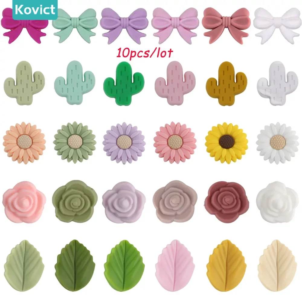Silicon Beads 10Pcs Leaf Cactus Flower Bow Focal Bead for Jewelry DIY