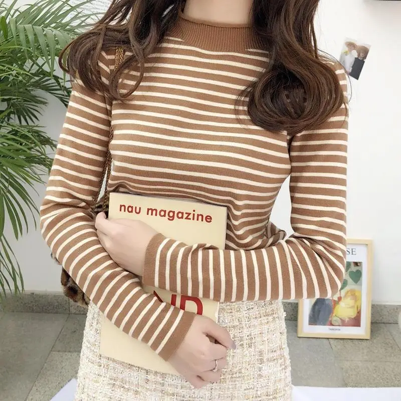 

Knit Tops for Woman Cute Striped Kawaii Women's Sweater Round O Neck Pullover Korean Luxury New Knitwear Autumn Winter 2023 Sale