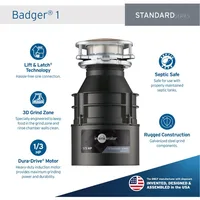 InSinkErator Garbage Disposal, Badger 1, Standard Series, 1/3 HP Continuous Feed, Black, Waterborne Grey Enamel 2