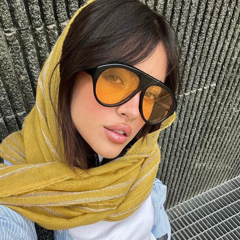 Vintage-Sonnenbrille mit großem Rahmen für Damen, runde Piloten-Sonnenbrille in Schwarz mit Farbverlauf, coole Herren-Sonnenbrille, Designer-Sonnenbrille aus einem Stück für Männer – Detail 4