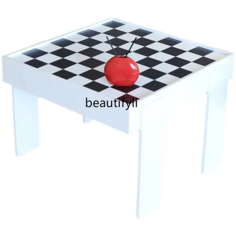 

yj Nordic Acrylic Chessboard Table Living Room Home Chess Sofa Side Table Balcony Small Square Table