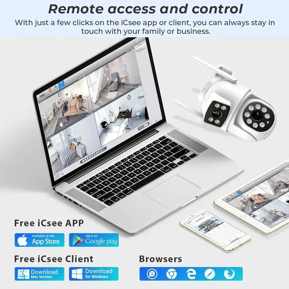 4K 8MP PTZ WIFI Dual Lens Dual Screen IP Camera Outdoor 4MP HD Auto Tracking Security CCTV Surveillance ICSee security camera