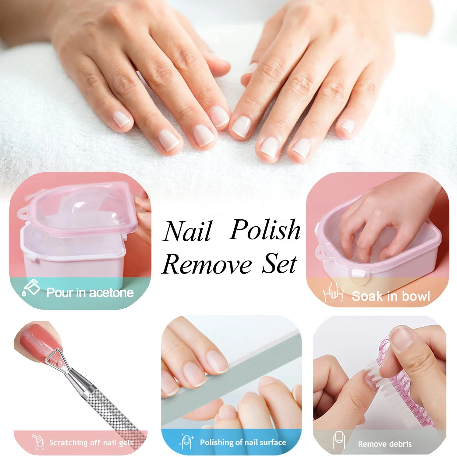 Professional Nail Polish Remover Kit-Deluxe Soaking Set for Acrylic Dip Powder-Manicure Essentials with Cuticle Pusher, Nail