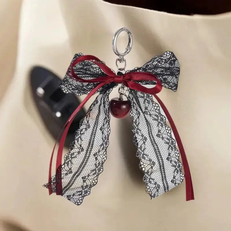 Lace Bow Hollow Red Ribbon Cherry Fashion Charm Keychain - Delicate Valentine's Day Gift Accessory