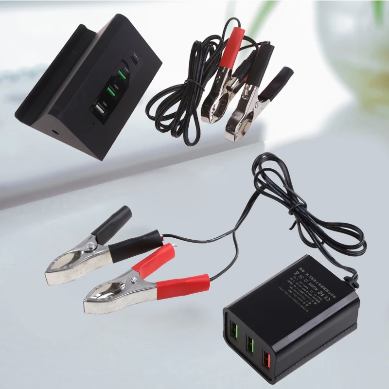 QC3.0 USB Fast Charger Power Adapter 3 Ports Automatically Shunt Charging for Android with Battery Clip 3 Port for Motorbike USB