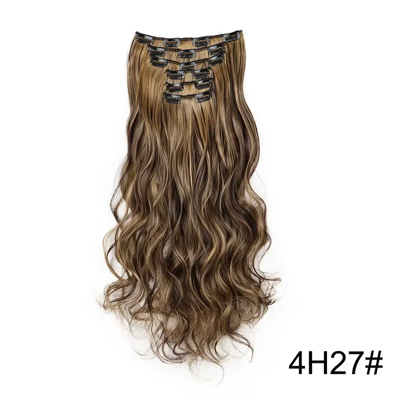 Elegant Black Ombre Long Synthetic Hair Extensions - 24 Set of 6, Heat Resistant, Clip-In