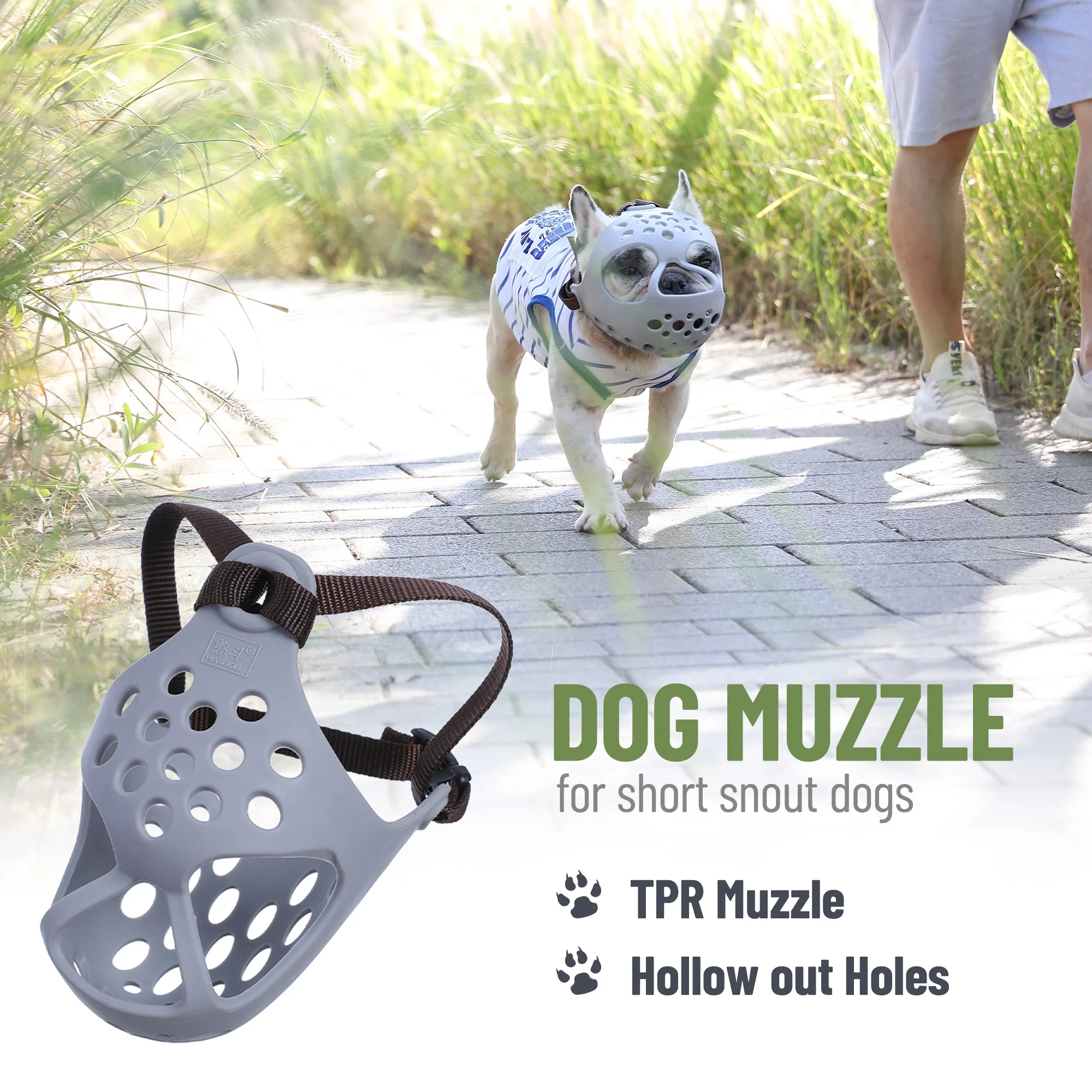Dog Muzzle for Short Snout Dogs Breathable Holes Prevent Biting Chewing Mesh Muzzle Size S/ M/L/XL dog muzzle