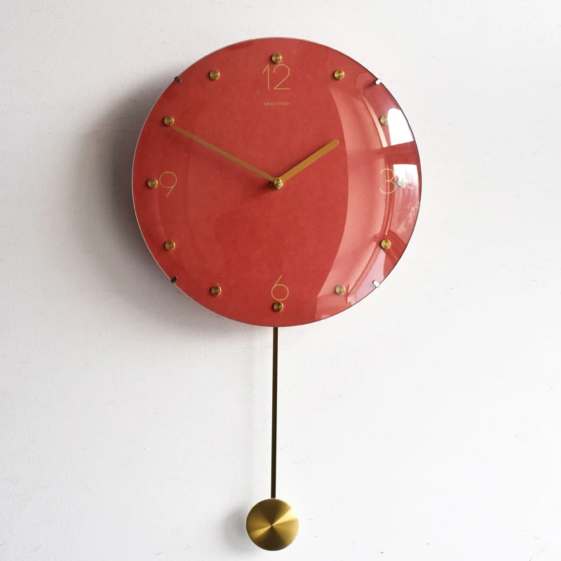 

Vintage Nordic Wall Clock Pendulum Metal Red Parts Classic Mechanical Clock Bedroom Silent Horloges Murales House Decoration