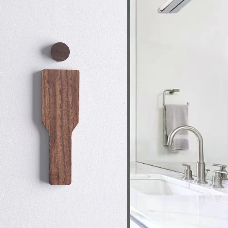 Description Picture 6 of itemOne Pair Women's And Men's Toilet Sign Walnut Wood Self-adhesive Wc Sign Board Retro Minimalist Rest Room Signage Stickers Decor