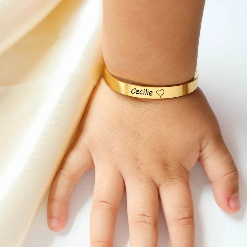 Bracelets Personnalisés en Acier Inoxydable pour Enfant, Bijoux Cutsom avec Nom Gravé, Manchette pour Garçon et Fille, Bébé