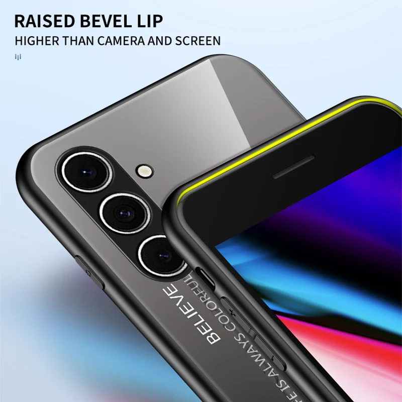 Gradient Tempered Glass Phone Case with Hard Back Protection and Bumper Edges