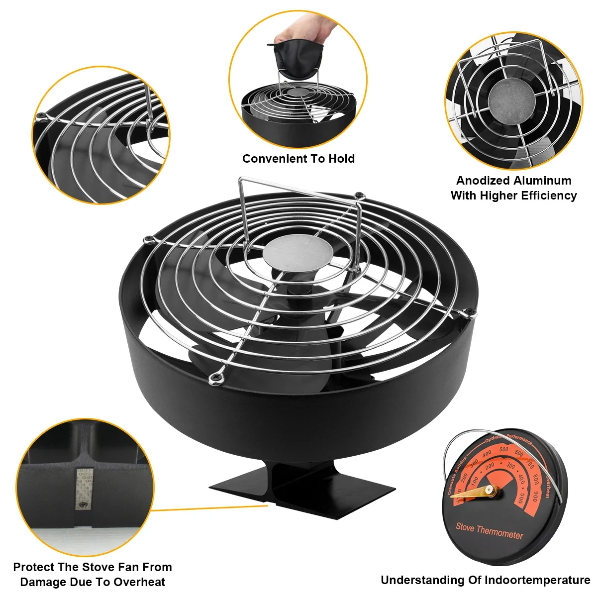 4 Blades Stove Fan Heat Powered Fireplace Fan Log Wood Burner Eco-fan Quiet Fireplace Home Winter Warm Heat Distribution무동력팬