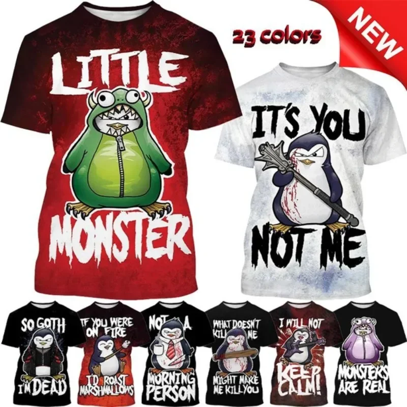

Crazy Penguin 3D Printed T-shirt New Crime Penguin Text Print Fashion Men Unisex Hip Hop Street Style Cool Short Sleeve Top