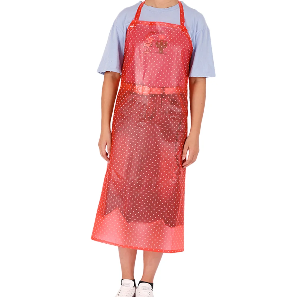 

1pc Oil-proof Apron Sleeveless Pinafore Waterproof Save-all Transparent PVC Apron Cooking Supply Red