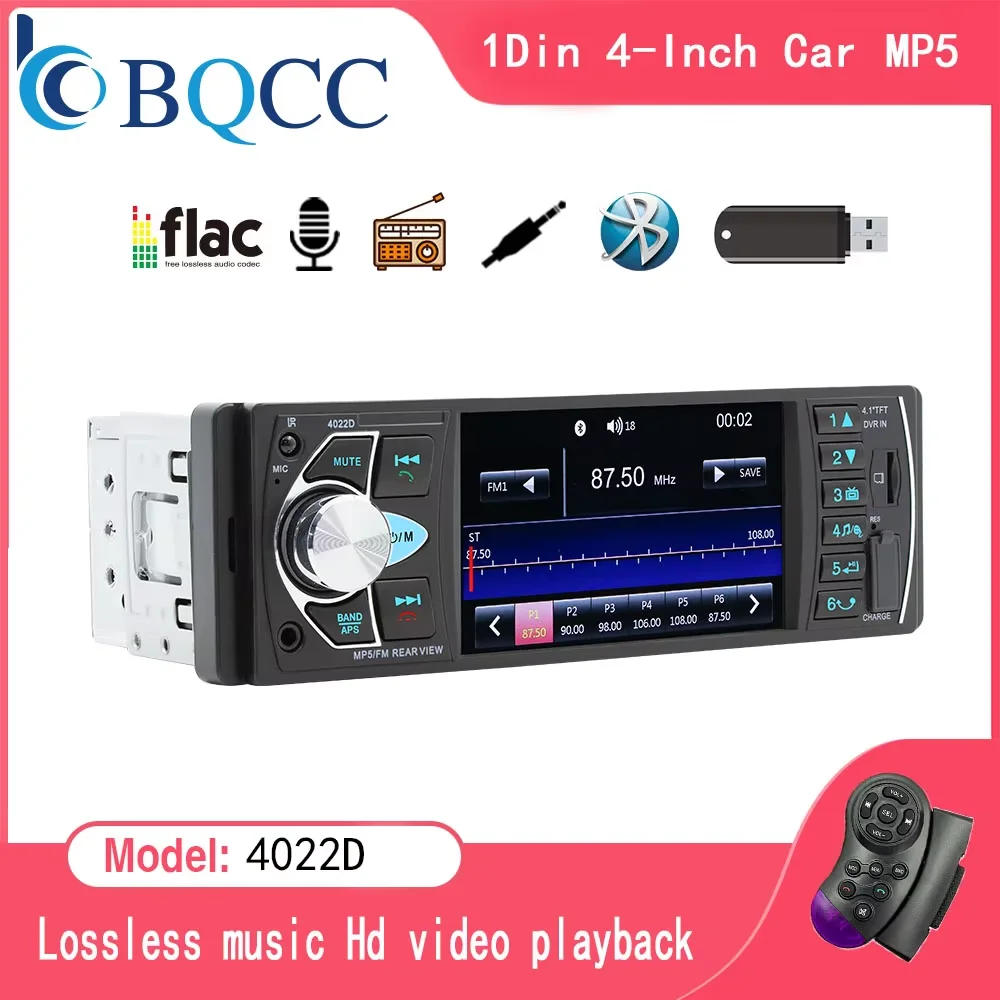 BQCC1 DIN 4'' Autoradio BT TF USB 7 Farblichter unterstützen Reverse-Bildverbindungsleitung Schutz Auto MP5-Player 4022D
