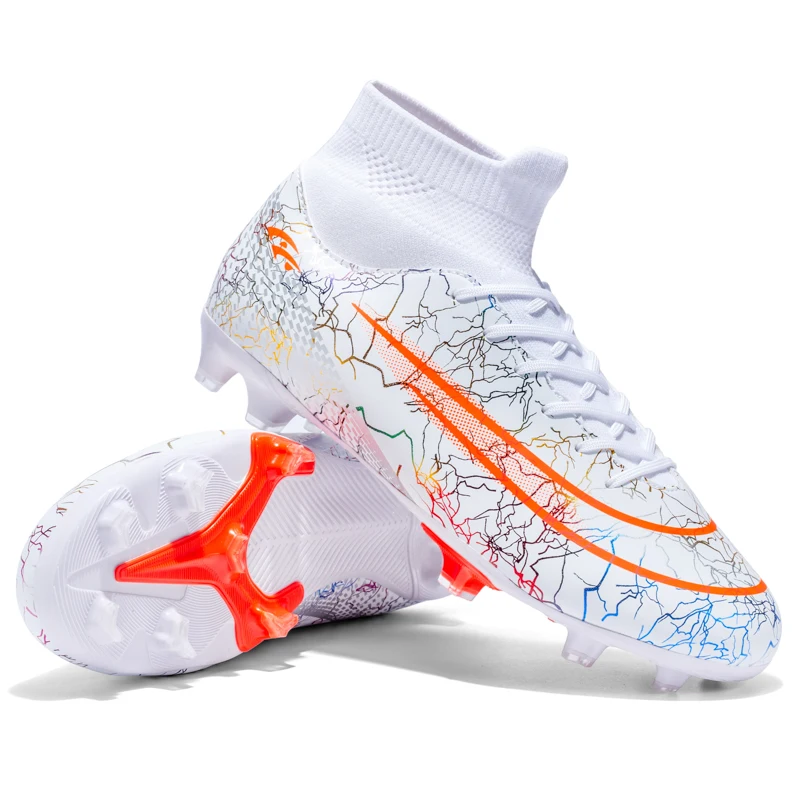Football Shoes Men's High Ankle AG Sole Outdoor Cleats Football Boots Turf Soccer Cleats Kids Women Long Spikes Chuteira Futebol Sneakers