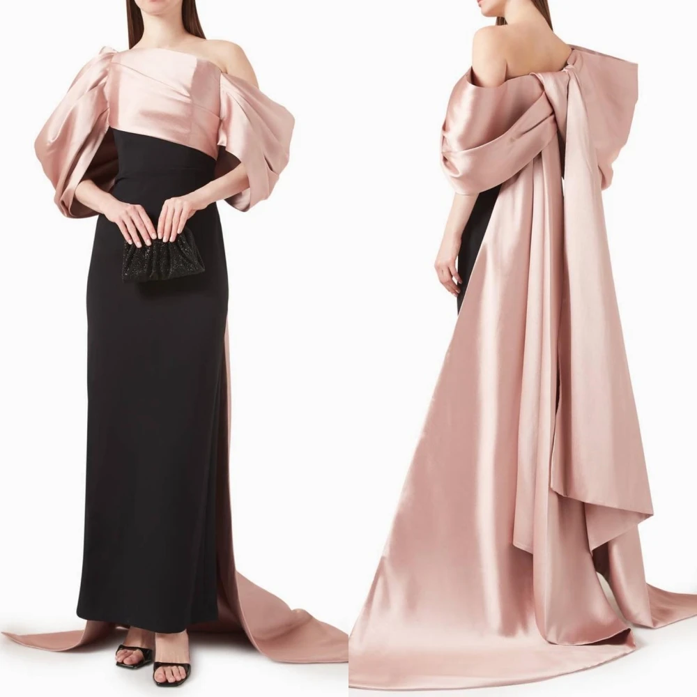 

Jersey Pleat Cocktail Party Sheath Off-the-shoulder Bespoke Occasion Gown Midi Dresses