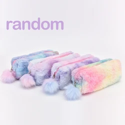 Adorable Large Capacity Plush Pencil Case for Girls - Cute Storage Bag for School and Office Supplies (Gradient purple)