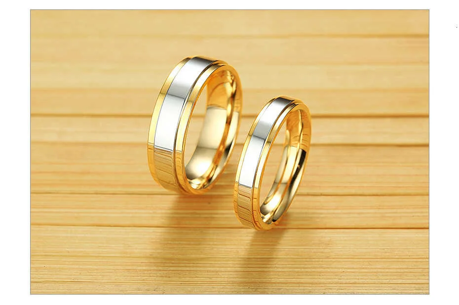 Vnox Goldfarbener Ehering-Ring für Damen und Herren, Edelstahl, für immer Liebhaber, Geschenke, Ring anillo – Detail 5