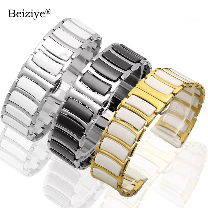 Elegant Ceramic & Stainless Steel Watchband Bracelet - Premium Metal Strap 40mm/44mm