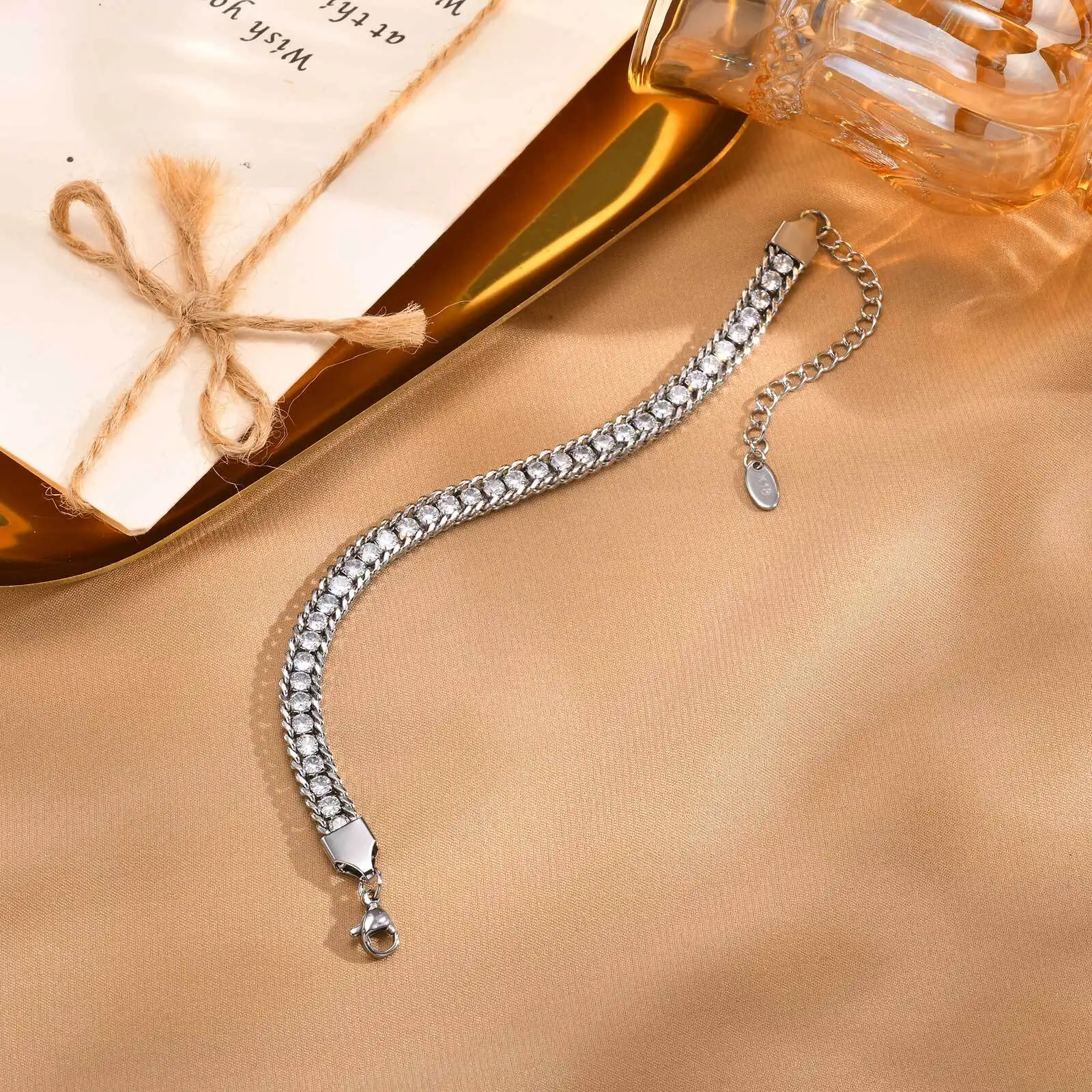 Edelstahl Schmuck Tennis Kette Frauen Armbänder Bling Kubikzircon Gold Farbe Hochzeit Geburtstag Party Valentinstag Geschenk – Detail 12