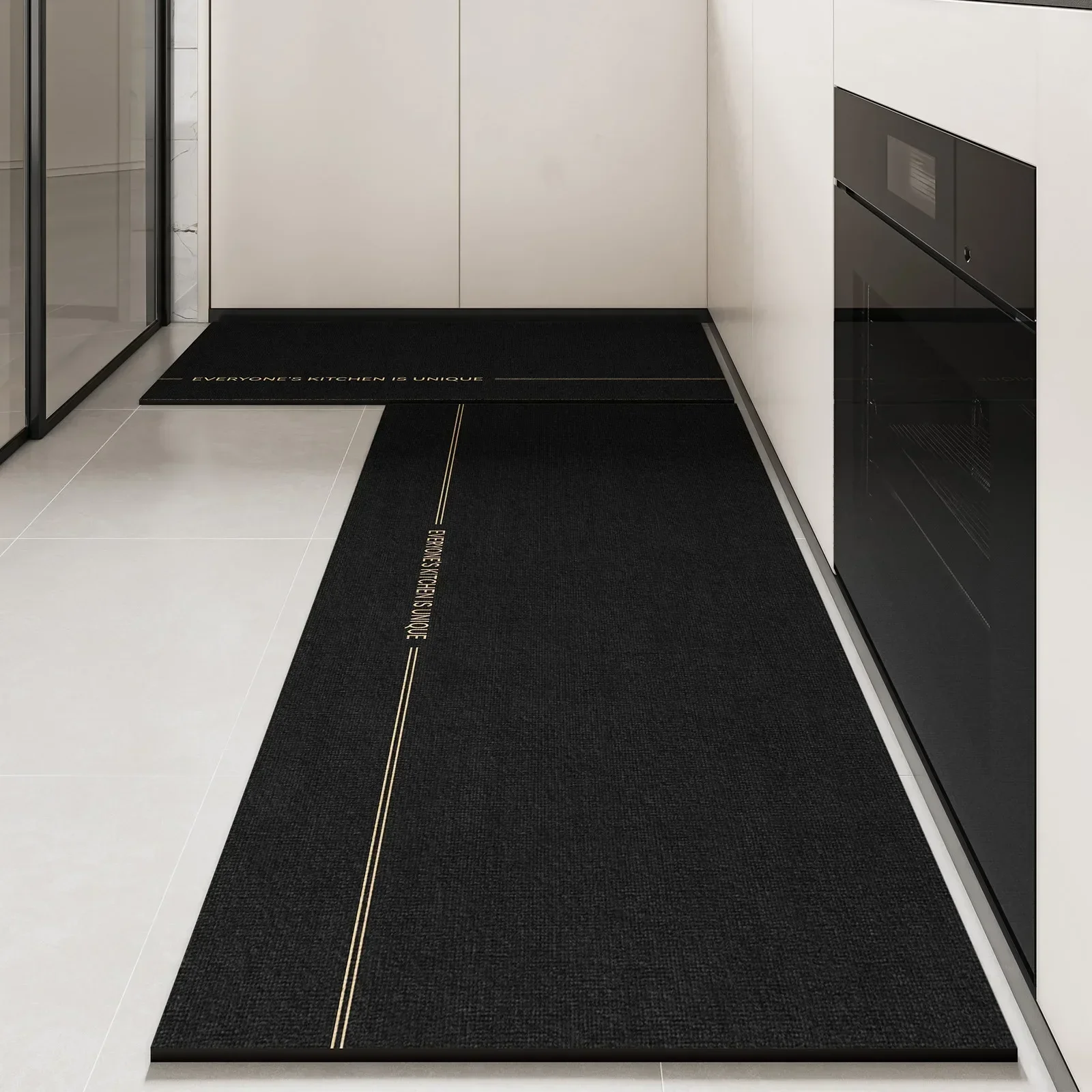 Kitchen Floor Mat Pvc Waterproof Leather Carpet Black Carpets Long Foot Mats Non-slip Oil-proof Modern Home Decoration Rug 주방 카펫 2