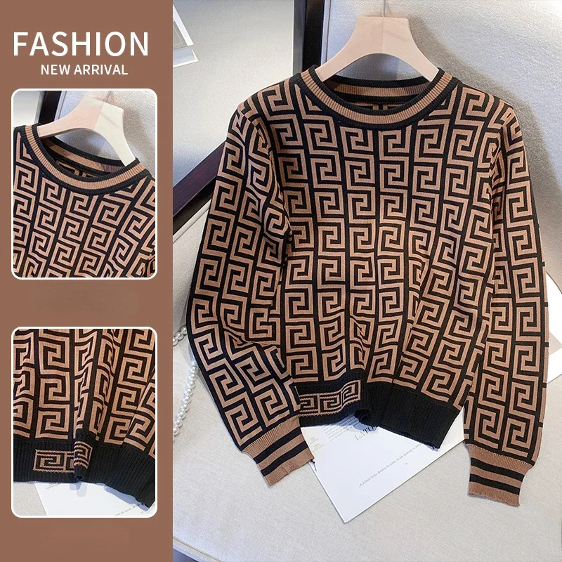 

Autumn Winter Women Harajuku Retro Contrast Sweater Long Sleeve O-Neck Knitted Sweaters Vintage Casual Slim Pullover Jumper