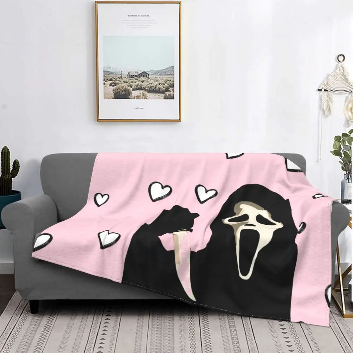 Scream Pink Ghosty Boi Ghostface Blanket Flannel Spring Autumn Horror