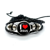 I Love Jesus Leather Charm Bracelet Glass Dome Snap Button Bracelet & Bangles Fashion For Women Men Gifts 1