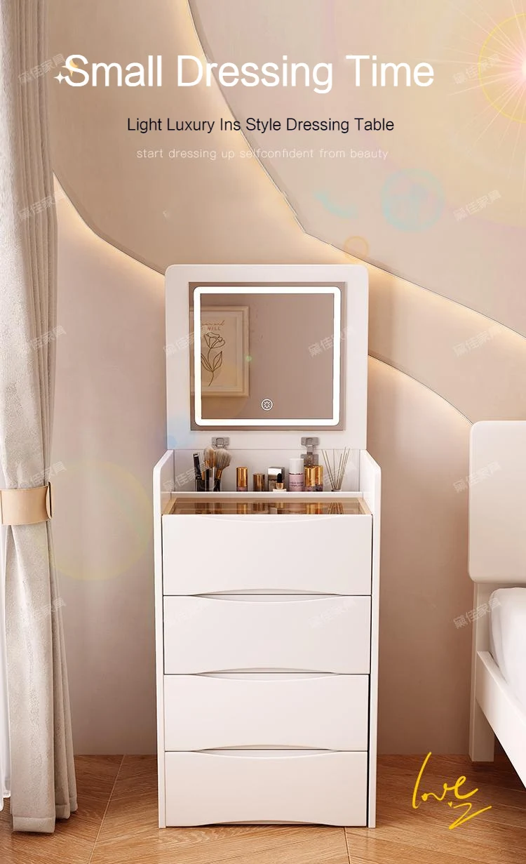 Description Picture 2 of itemLuxury White Dressers Vanity Mirror Drawer Minimalist Makeup Room Desk Lights Drawers Bedroom Table De Maquillage Furniture